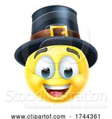 Vector Illustration of Cartoon Thanksgiving Pilgrim Emoticon Emoji Icon by AtStockIllustration