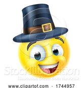 Vector Illustration of Cartoon Thanksgiving Pilgrim Emoticon Emoji Icon by AtStockIllustration