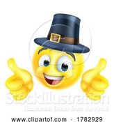 Vector Illustration of Cartoon Thanksgiving Pilgrim Emoticon Emoji Icon by AtStockIllustration