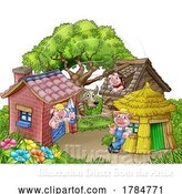 Vector Illustration of Cartoon Three Little Pigs Wolf Fairy Tale Nursery Rhyme by AtStockIllustration