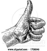 Vector Illustration of Cartoon Thumb up Sign Hand Retro Vintage Woodcut by AtStockIllustration