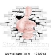 Vector Illustration of Cartoon Thumbs up Hand Breaking Brick Wall by AtStockIllustration