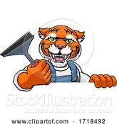 Vector Illustration of Cartoon Tiger Car or Window Cleaner Holding Squeegee by AtStockIllustration