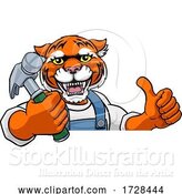 Vector Illustration of Cartoon Tiger Carpenter Handyman Builder Holding Hammer by AtStockIllustration