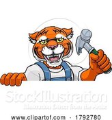 Vector Illustration of Cartoon Tiger Carpenter Handyman Builder Holding Hammer by AtStockIllustration