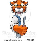 Vector Illustration of Cartoon Tiger Electrician Handyman Holding Screwdriver by AtStockIllustration