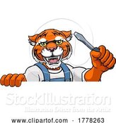 Vector Illustration of Cartoon Tiger Electrician Handyman Holding Screwdriver by AtStockIllustration