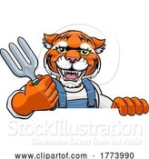 Vector Illustration of Cartoon Tiger Gardener Gardening Animal Mascot by AtStockIllustration