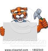 Vector Illustration of Cartoon Tiger Hammer Mascot Handyman Carpenter by AtStockIllustration