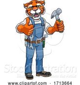 Vector Illustration of Cartoon Tiger Mascot Carpenter Handyman Holding Hammer by AtStockIllustration