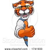 Vector Illustration of Cartoon Tiger Mascot Decorator Gardener Handyman Worker by AtStockIllustration