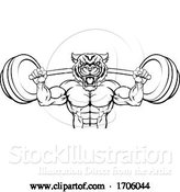 Vector Illustration of Cartoon Tiger Mascot Weight Lifting Barbell Body Builder by AtStockIllustration