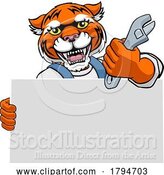 Vector Illustration of Cartoon Tiger Mechanic Plumber Spanner Wrench Handyman by AtStockIllustration