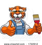 Vector Illustration of Cartoon Tiger Painter Decorator Holding Paintbrush by AtStockIllustration