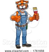 Vector Illustration of Cartoon Tiger Painter Decorator Holding Paintbrush by AtStockIllustration