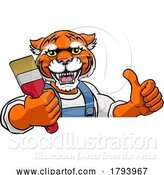 Vector Illustration of Cartoon Tiger Painter Decorator Holding Paintbrush by AtStockIllustration