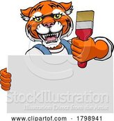 Vector Illustration of Cartoon Tiger Painter Decorator Paint Brush Mascot Guy by AtStockIllustration