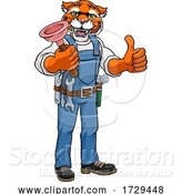 Vector Illustration of Cartoon Tiger Plumber Mascot Holding Plunger by AtStockIllustration