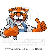 Vector Illustration of Cartoon Tiger Plumber or Mechanic Holding Spanner by AtStockIllustration