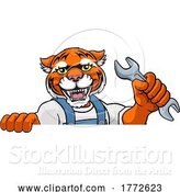 Vector Illustration of Cartoon Tiger Plumber or Mechanic Holding Spanner by AtStockIllustration