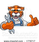 Vector Illustration of Cartoon Tiger Plumber or Mechanic Holding Spanner by AtStockIllustration