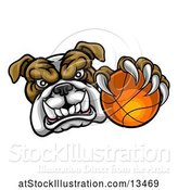 Vector Illustration of Cartoon Tough Bulldog Monster Mascot Holding out a Basketball in One Clawed Paw by AtStockIllustration