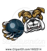 Vector Illustration of Cartoon Tough Bulldog Monster Mascot Holding out a Bowling Ball in One Clawed Paw by AtStockIllustration
