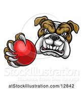 Vector Illustration of Cartoon Tough Bulldog Monster Mascot Holding out a Cricket Ball in One Clawed Paw by AtStockIllustration