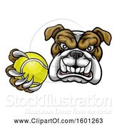 Vector Illustration of Cartoon Tough Bulldog Monster Mascot Holding out a Tennis Ball in One Clawed Paw by AtStockIllustration