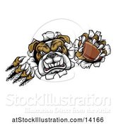 Vector Illustration of Cartoon Tough Bulldog Monster Shredding Through a Wall with a Football in One Hand by AtStockIllustration