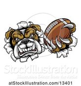 Vector Illustration of Cartoon Tough Bulldog Monster Sports Mascot Holding out a Basketball in One Clawed Paw and Breaking Through a Wall by AtStockIllustration
