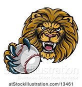Vector Illustration of Cartoon Tough Lion Monster Mascot Holding out a Baseball in One Clawed Paw by AtStockIllustration