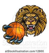 Vector Illustration of Cartoon Tough Lion Monster Mascot Holding out a Basketball in One Clawed Paw by AtStockIllustration