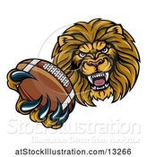 Vector Illustration of Cartoon Tough Lion Monster Mascot Holding out an American Football in One Clawed Paw by AtStockIllustration