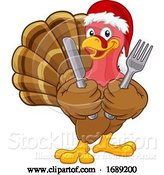 Vector Illustration of Cartoon Turkey in Santa Hat Christmas Thanksgiving Cartoon by AtStockIllustration