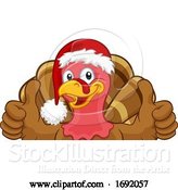 Vector Illustration of Cartoon Turkey in Santa Hat Christmas Thanksgiving Cartoon by AtStockIllustration