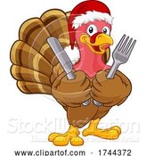 Vector Illustration of Cartoon Turkey in Santa Hat Christmas Thanksgiving Cartoon by AtStockIllustration