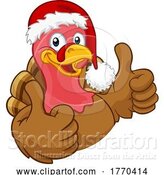 Vector Illustration of Cartoon Turkey in Santa Hat Christmas Thanksgiving Cartoon by AtStockIllustration