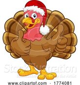 Vector Illustration of Cartoon Turkey in Santa Hat Christmas Thanksgiving Cartoon by AtStockIllustration