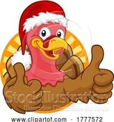 Vector Illustration of Cartoon Turkey in Santa Hat Christmas Thanksgiving Cartoon by AtStockIllustration