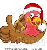 Vector Illustration of Cartoon Turkey in Santa Hat Christmas Thanksgiving Cartoon by AtStockIllustration