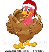 Vector Illustration of Cartoon Turkey in Santa Hat Christmas Thanksgiving Cartoon by AtStockIllustration