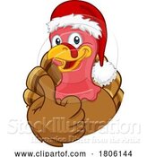 Vector Illustration of Cartoon Turkey in Santa Hat Christmas Thanksgiving Cartoon by AtStockIllustration