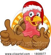 Vector Illustration of Cartoon Turkey in Santa Hat Christmas Thanksgiving Cartoon by AtStockIllustration