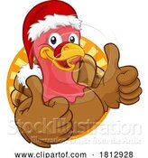 Vector Illustration of Cartoon Turkey in Santa Hat Christmas Thanksgiving Cartoon by AtStockIllustration