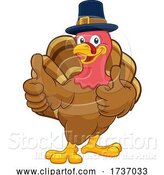 Vector Illustration of Cartoon Turkey Pilgrim Hat Thanksgiving Character by AtStockIllustration