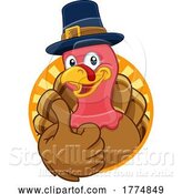 Vector Illustration of Cartoon Turkey Pilgrim Hat Thanksgiving Character by AtStockIllustration