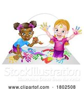Vector Illustration of Cartoon Two Little Girls Painting by AtStockIllustration