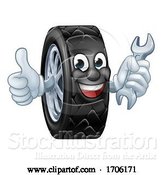 Vector Illustration of Cartoon Tyre Car Mechanic Service Mascot by AtStockIllustration