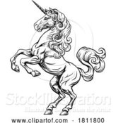 Vector Illustration of Cartoon Unicorn Horse Crest Rampant Heraldic Coat of Arms by AtStockIllustration